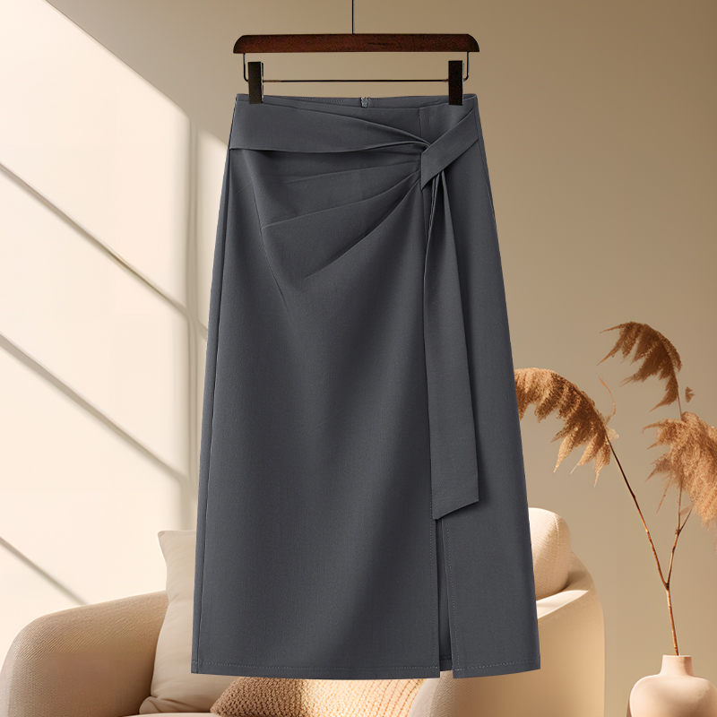灰色半身裙女秋季2025新款高级感不规则a字西装中长裙开叉包臀裙