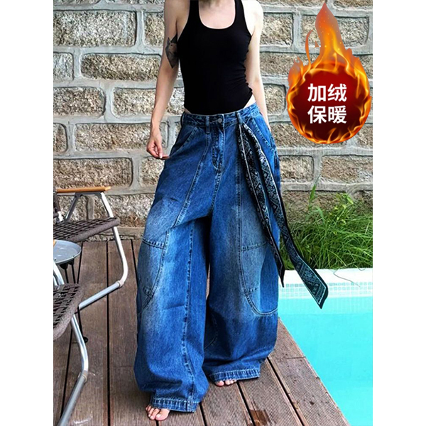 美式辣妹宽松慵懒松弛感牛仔裤子女复古水洗百搭时髦拖地弯刀裤