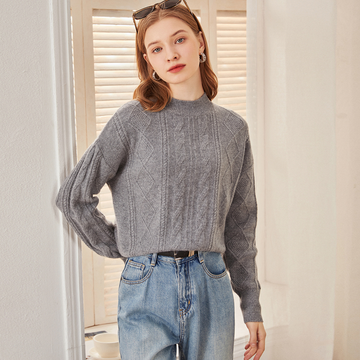 【大促】米皇七针加厚绞花多色女士羊绒衫632242