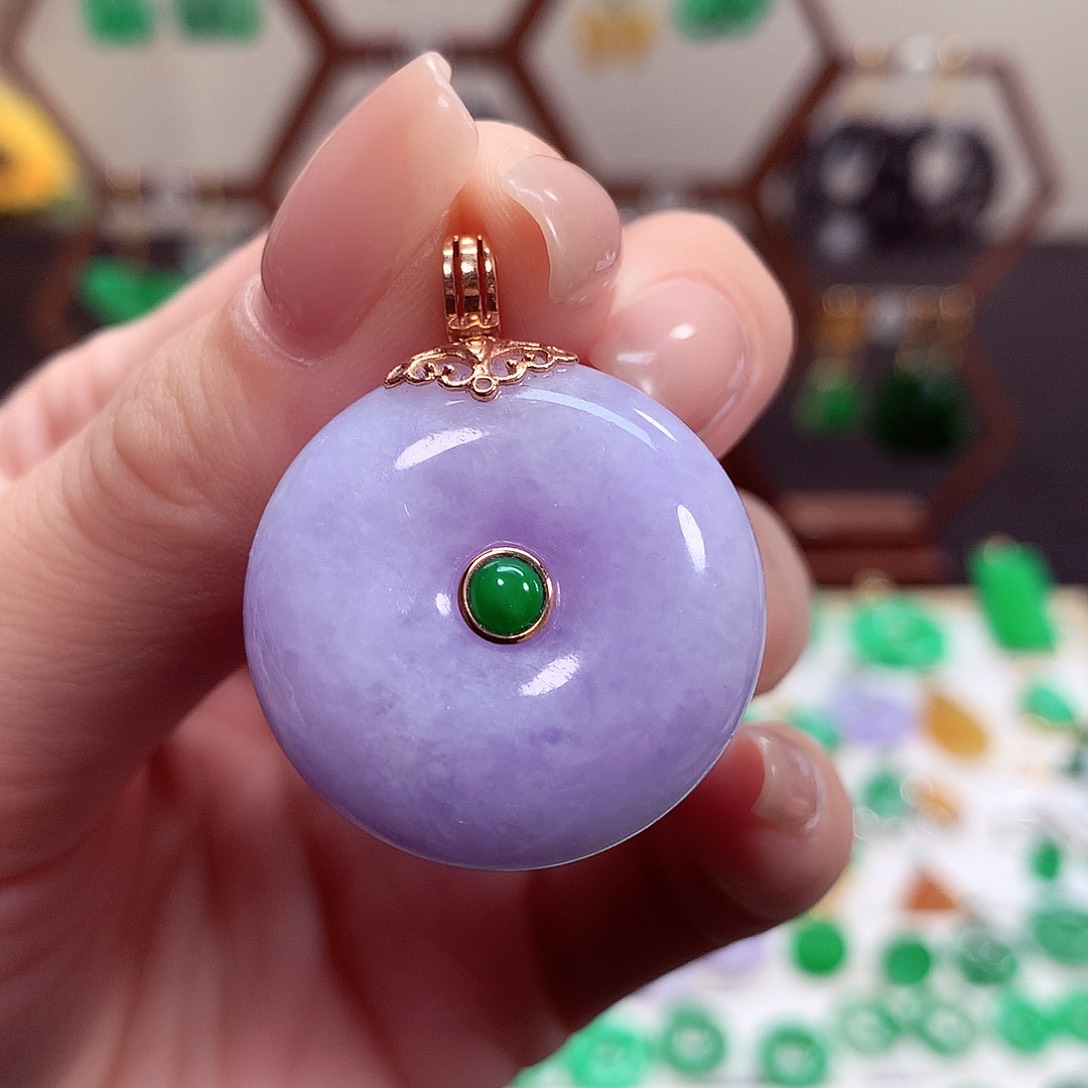 翡翠项链18K金镶嵌天然翡翠