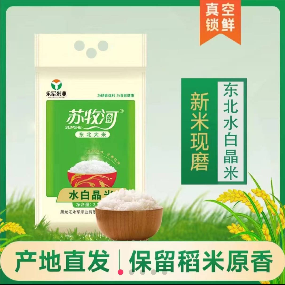 苏牧河水白晶大米东北珍珠米5斤真空发货