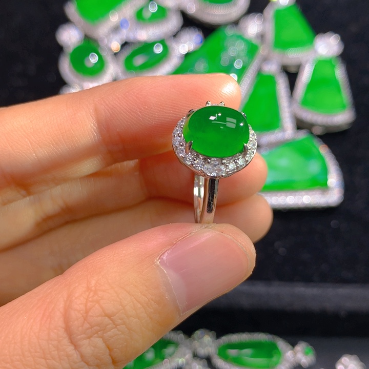 翡翠戒指银S925镶嵌一个