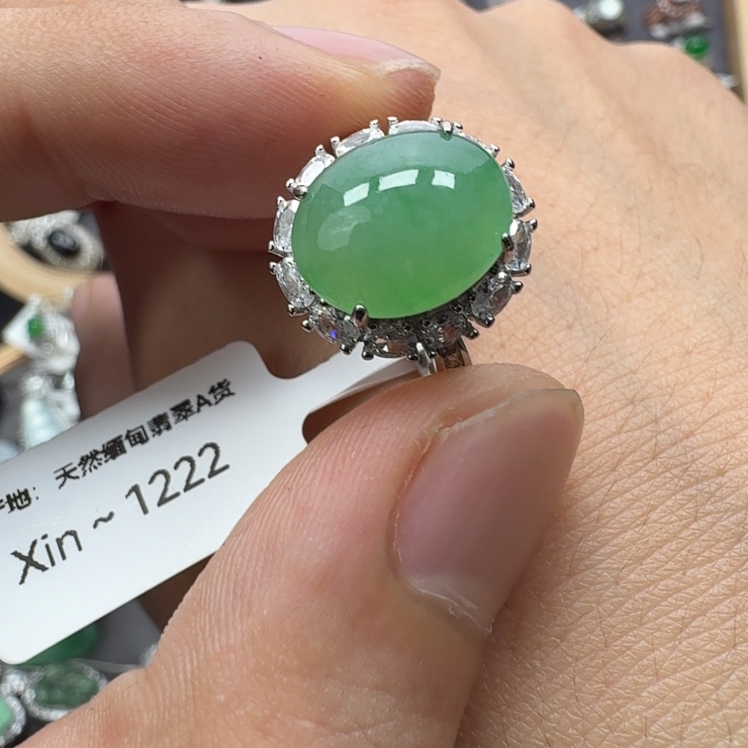 翡翠银S925镶嵌戒指天然缅甸翡翠A货