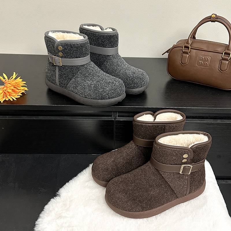 【喜柿】毛尼轻奢风2025冬季新款雪地靴时尚百搭保暖一脚蹬棉鞋女