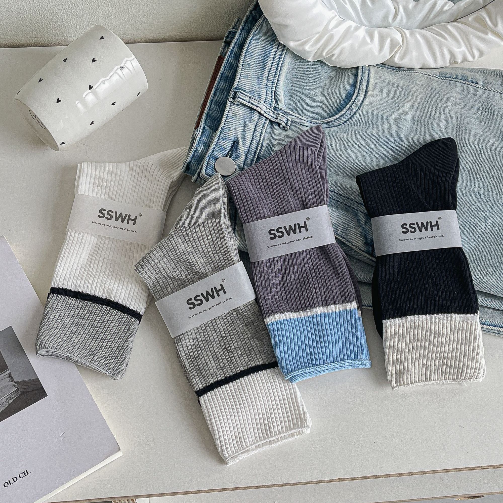 撞色袜子女2025新款春夏ins多巴胺堆堆袜韩系学院风日系百搭棉袜 