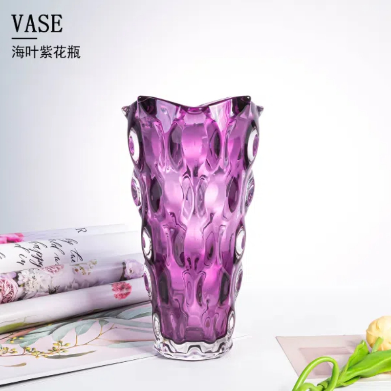 23CM紫红波西米亚玻璃花瓶水培插花鲜花干花创意装饰家居摆件