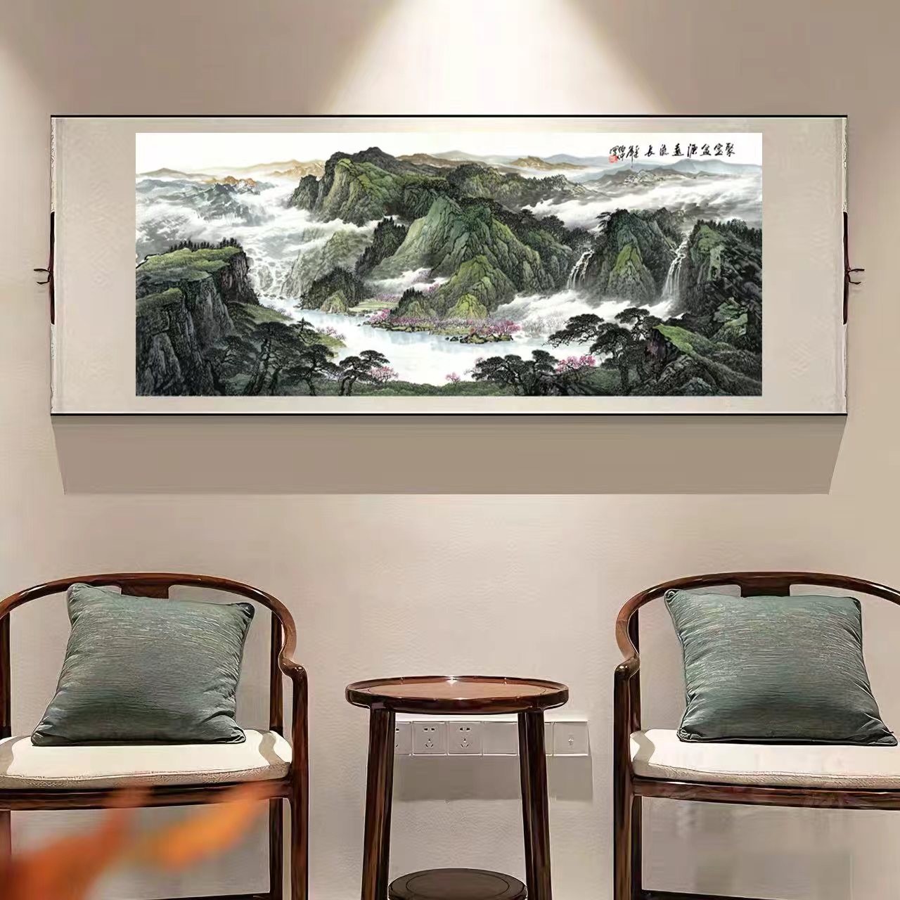 【精品复仿】《聚宝盆》新中式山水画办公室茶室背景墙挂画