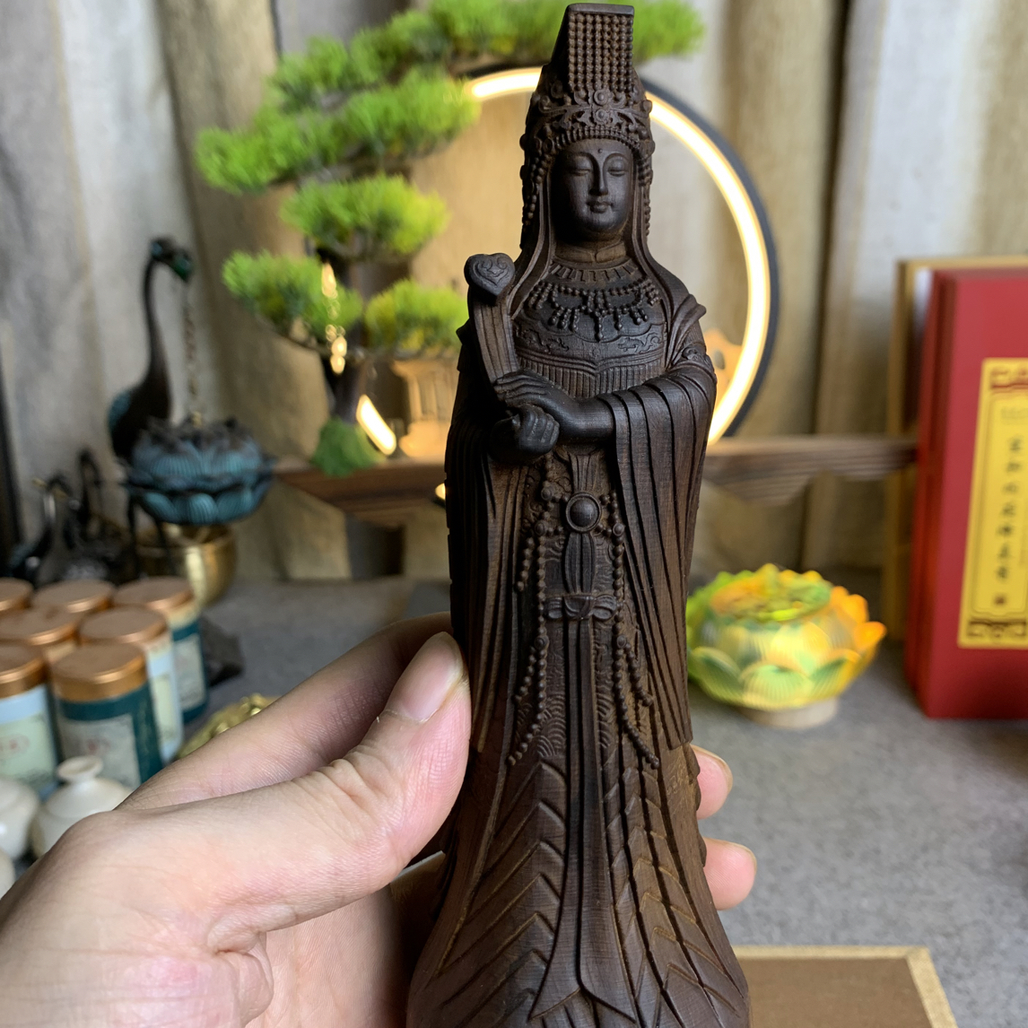 高货哦 太行崖柏雷击木18x6公分妈祖神像摆件海神天上圣母