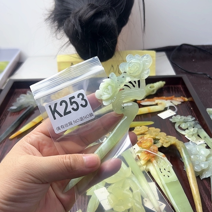 蛇纹石玉发饰合金勿*我