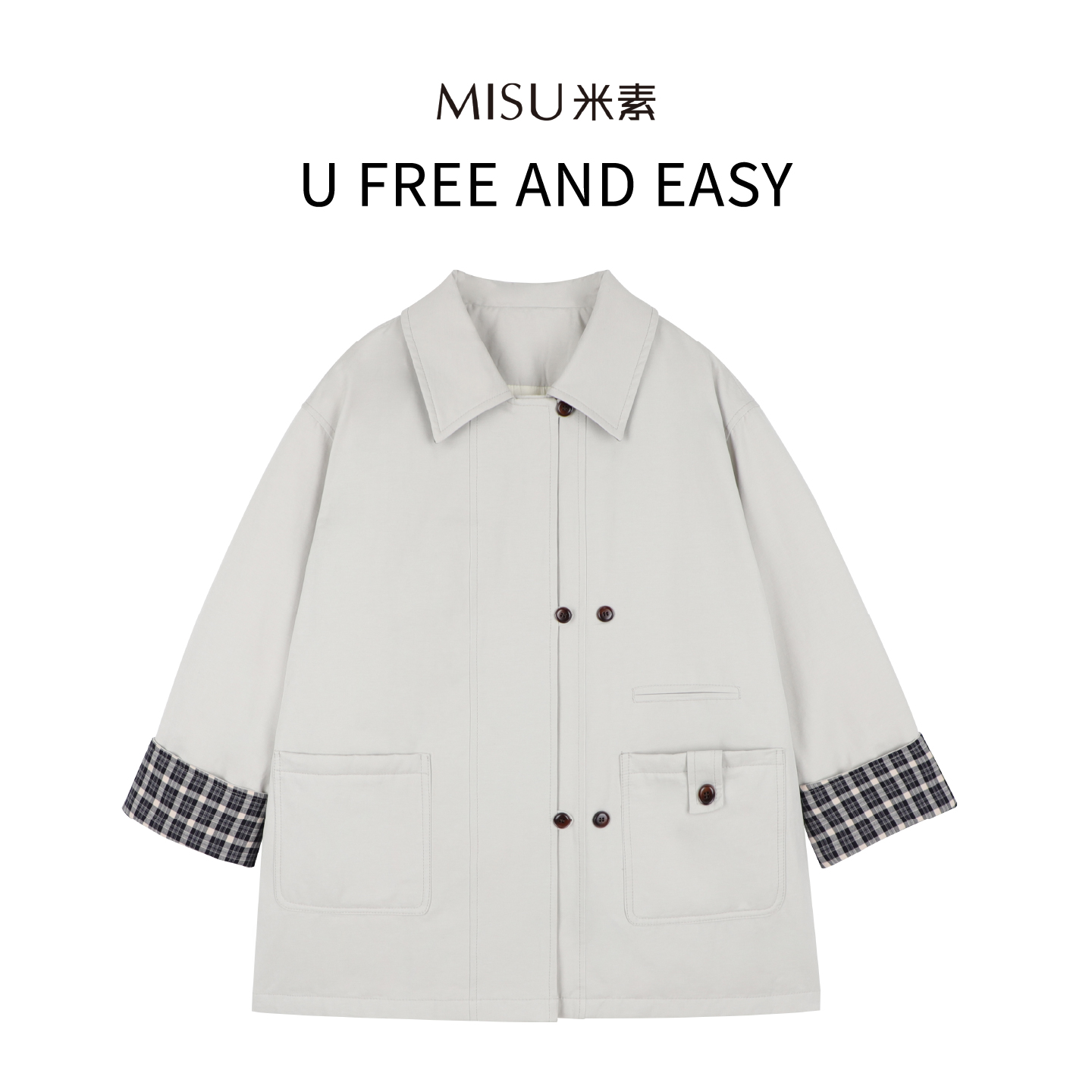 【女装优选】MISU米素时尚简约气质夹羽绒式风衣款羽绒服125D689