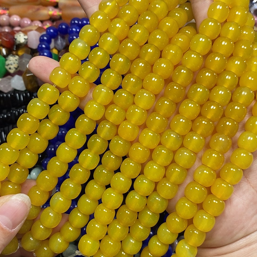 玛瑙/玉髓未镶嵌珠宝半成品鸡油黄老型一条卡10mm