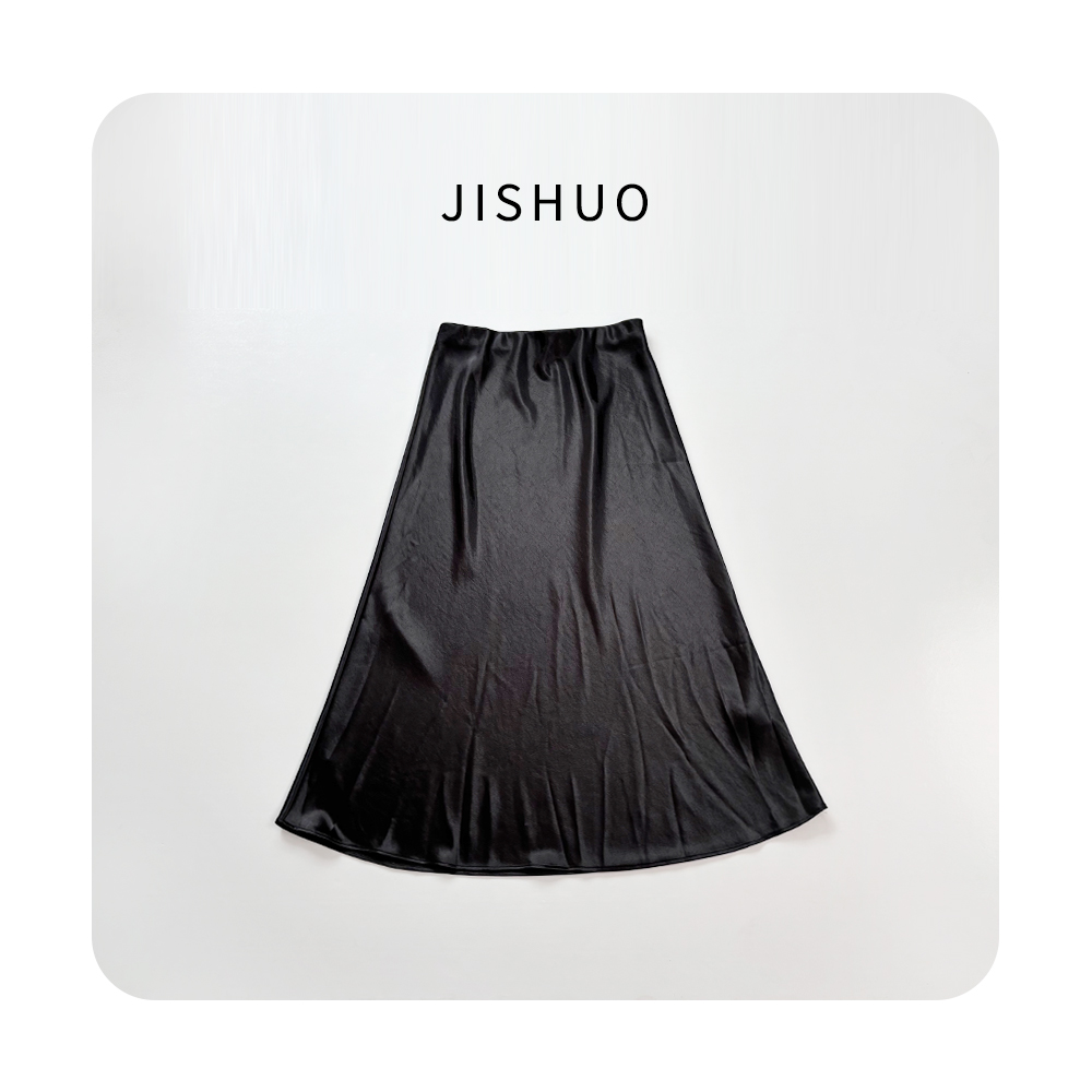 夏季醋酸群半身裙中长高腰时尚黑色半裙