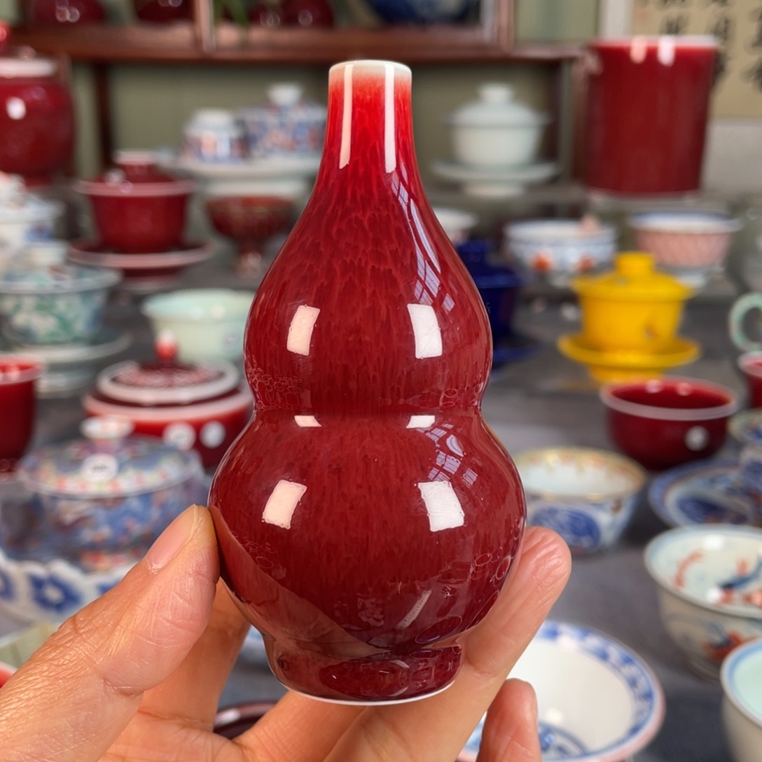 清欢雅玩原矿郎红小葫芦瓶
