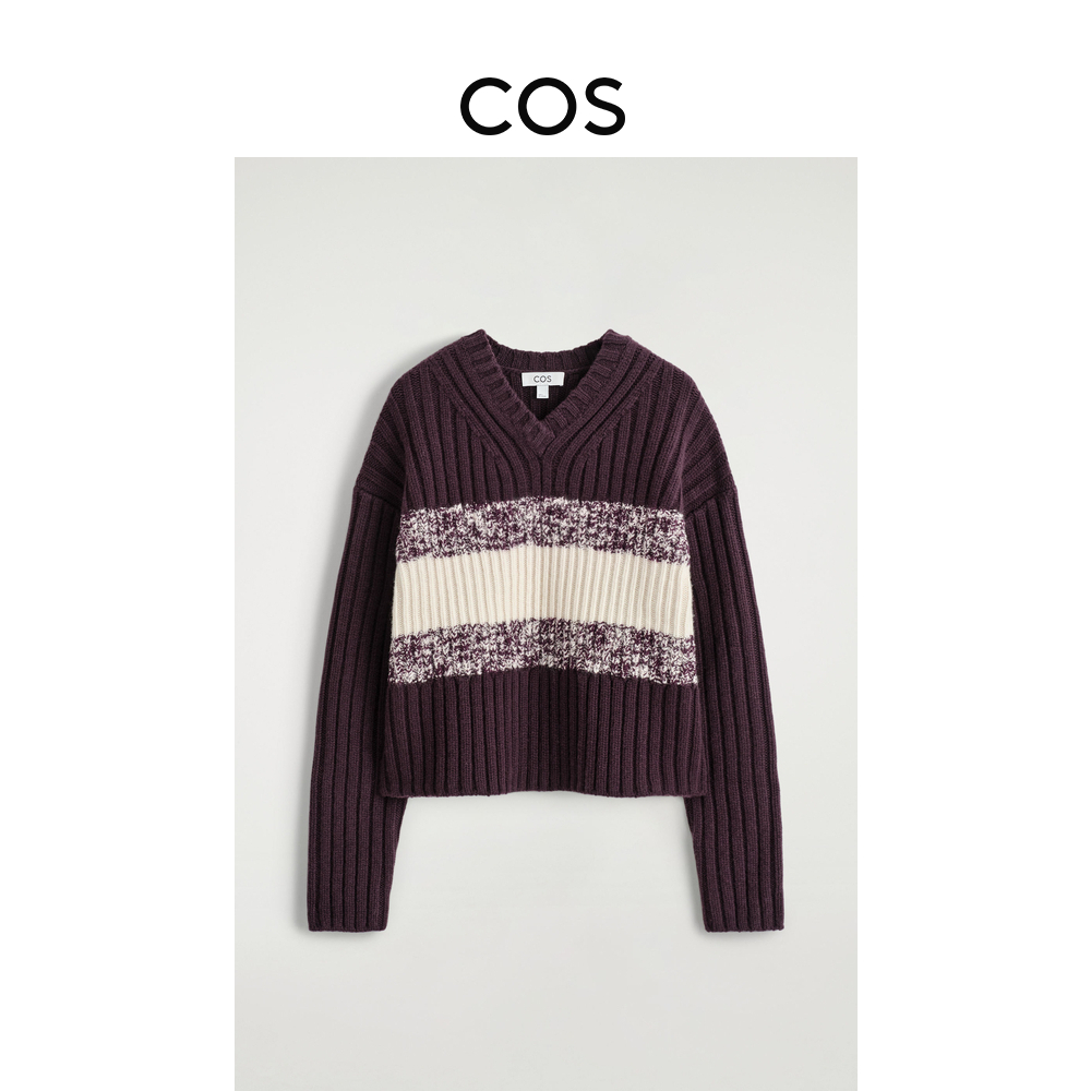 COS女装 标准版型羊毛混纺V领针织衫2025秋季新品1312212001