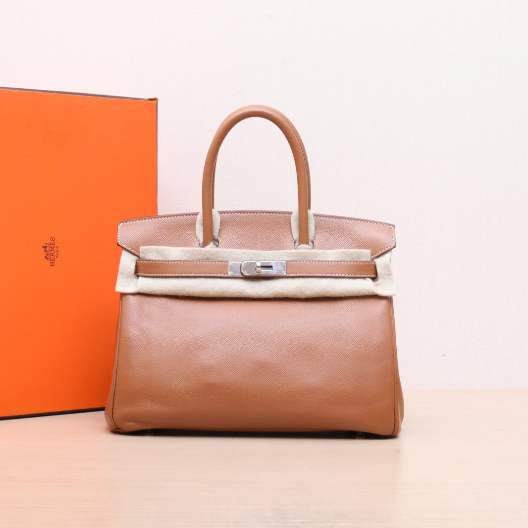 99新 Hermes/爱马仕 小花6欢 Birkin 30 金棕色 Epsom皮 框M包