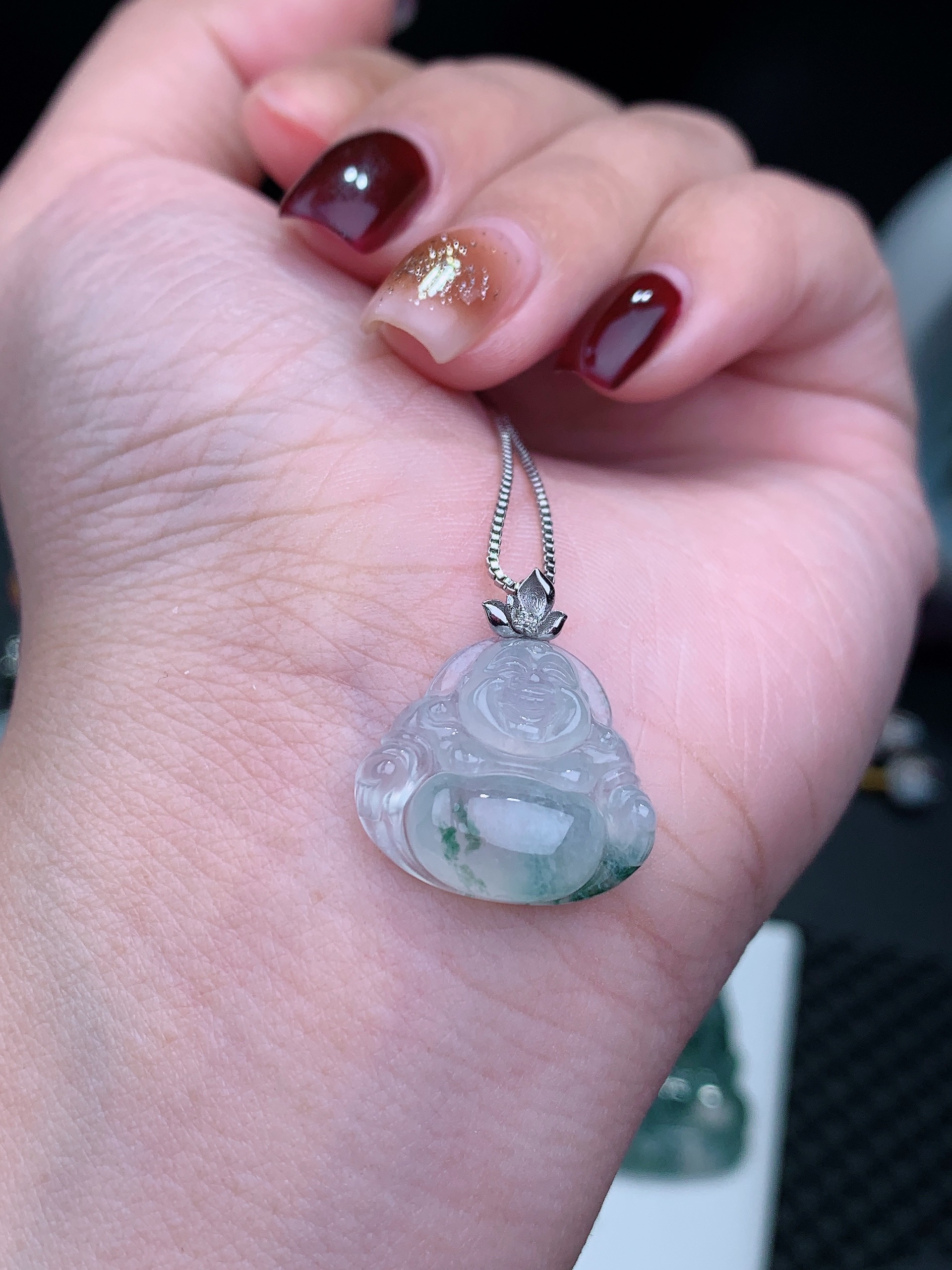 纯天然缅甸A货18k冰飘花佛公 锁骨链饱满肚大能容气质时尚精美