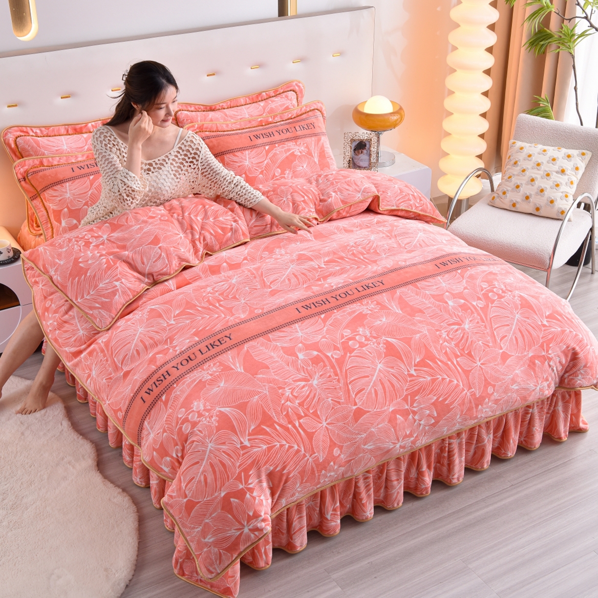 8斤加厚冬季加绒 加厚双面亲肤牛奶绒珊瑚绒床盖款款防静电四件套