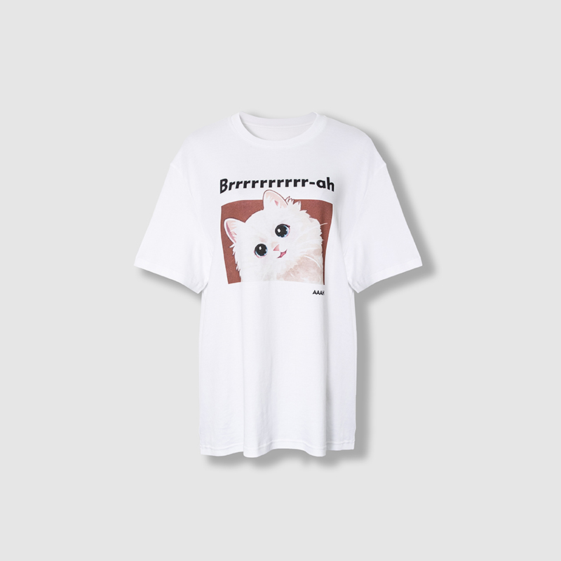 四月初九加大码女装胖MM2025夏 水柔棉印花图案中长款圆领T恤