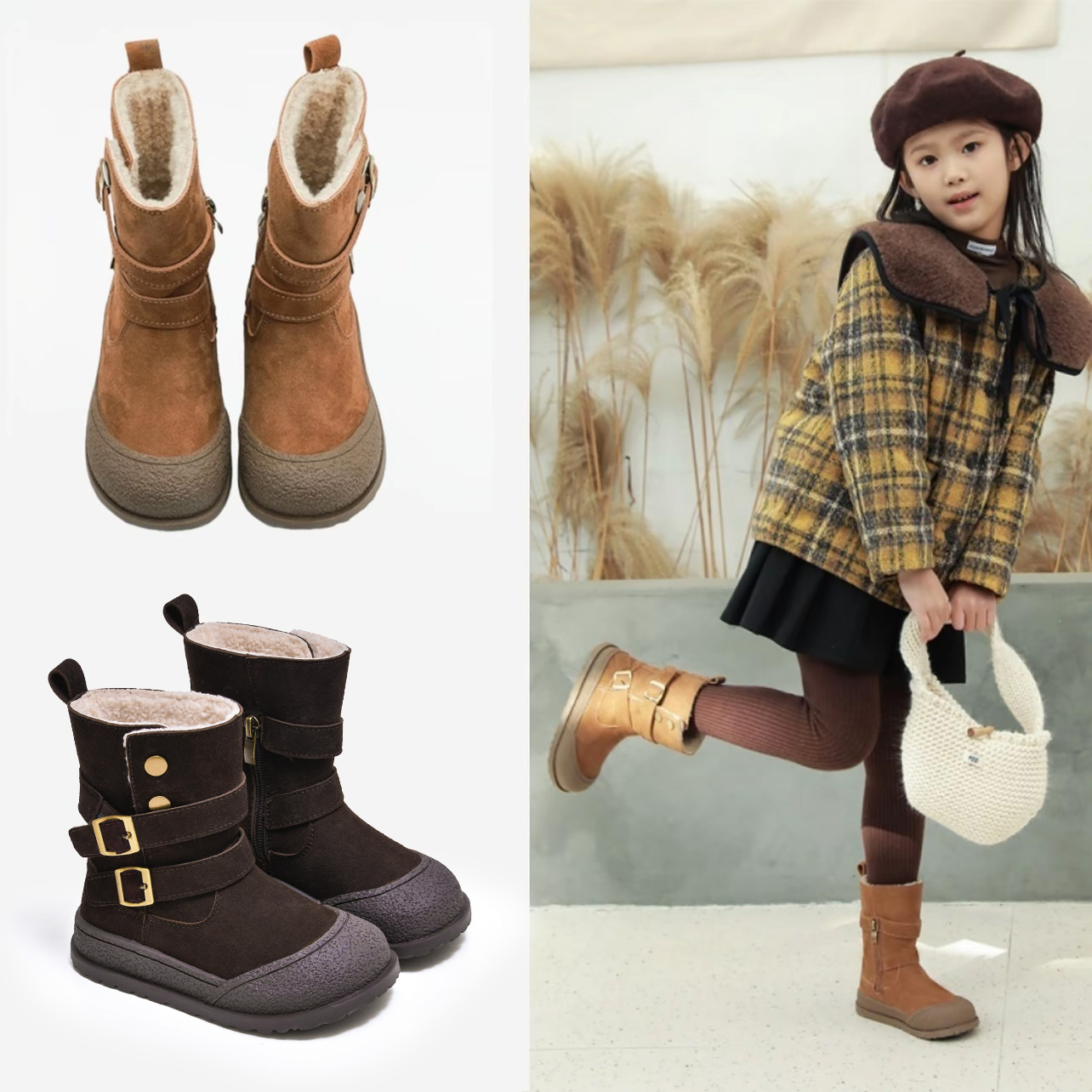 儿童洋气雪地靴加绒加厚马丁靴羊羔毛冬季男童女宝宝保暖公主靴子
