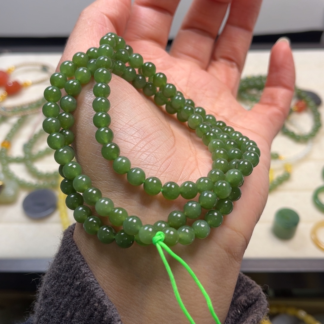 和田玉（碧玉）未镶嵌珠宝半成品长链