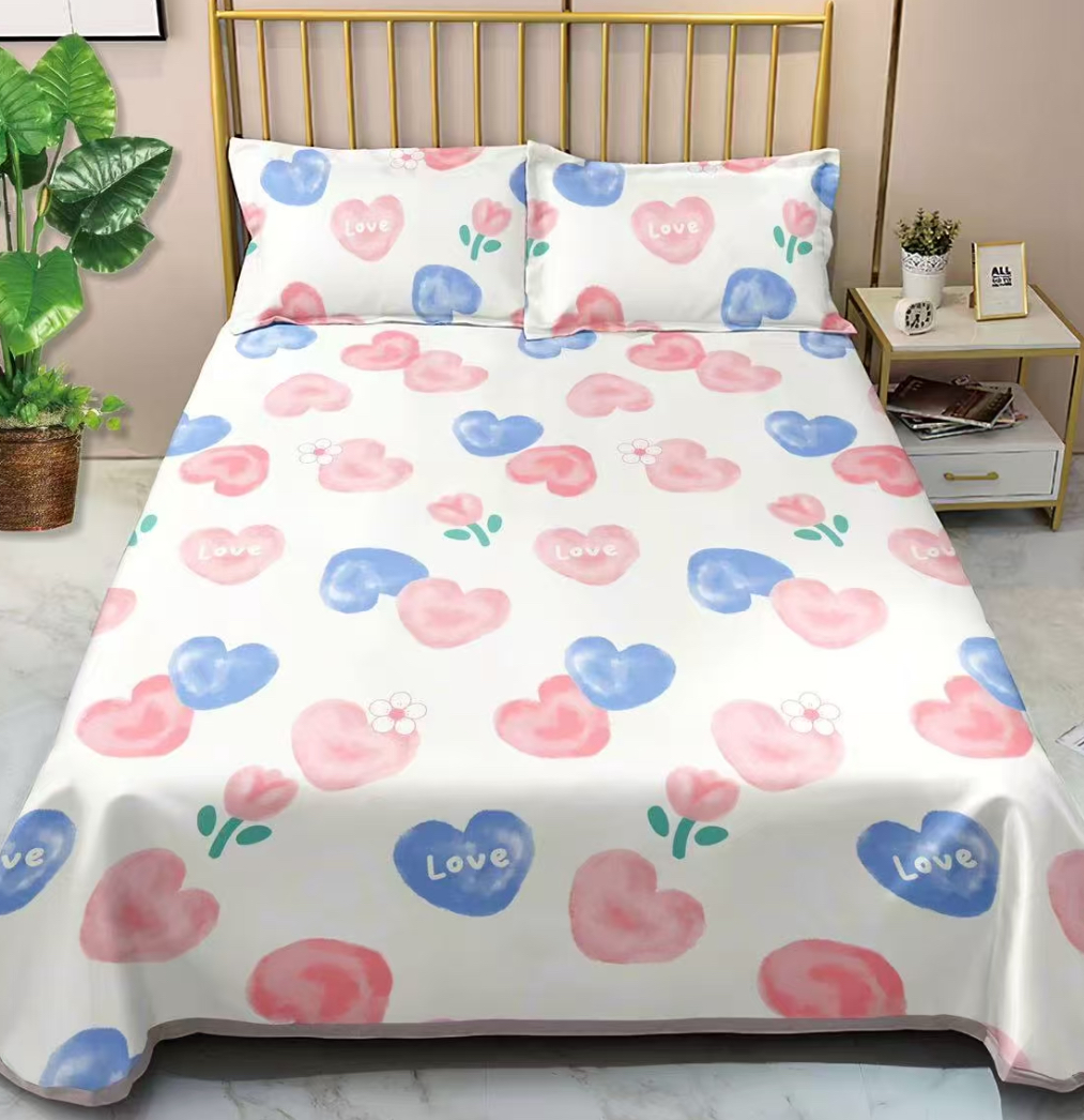【彩色爱心】自产自销高支高密水洗斜纹棉大床单