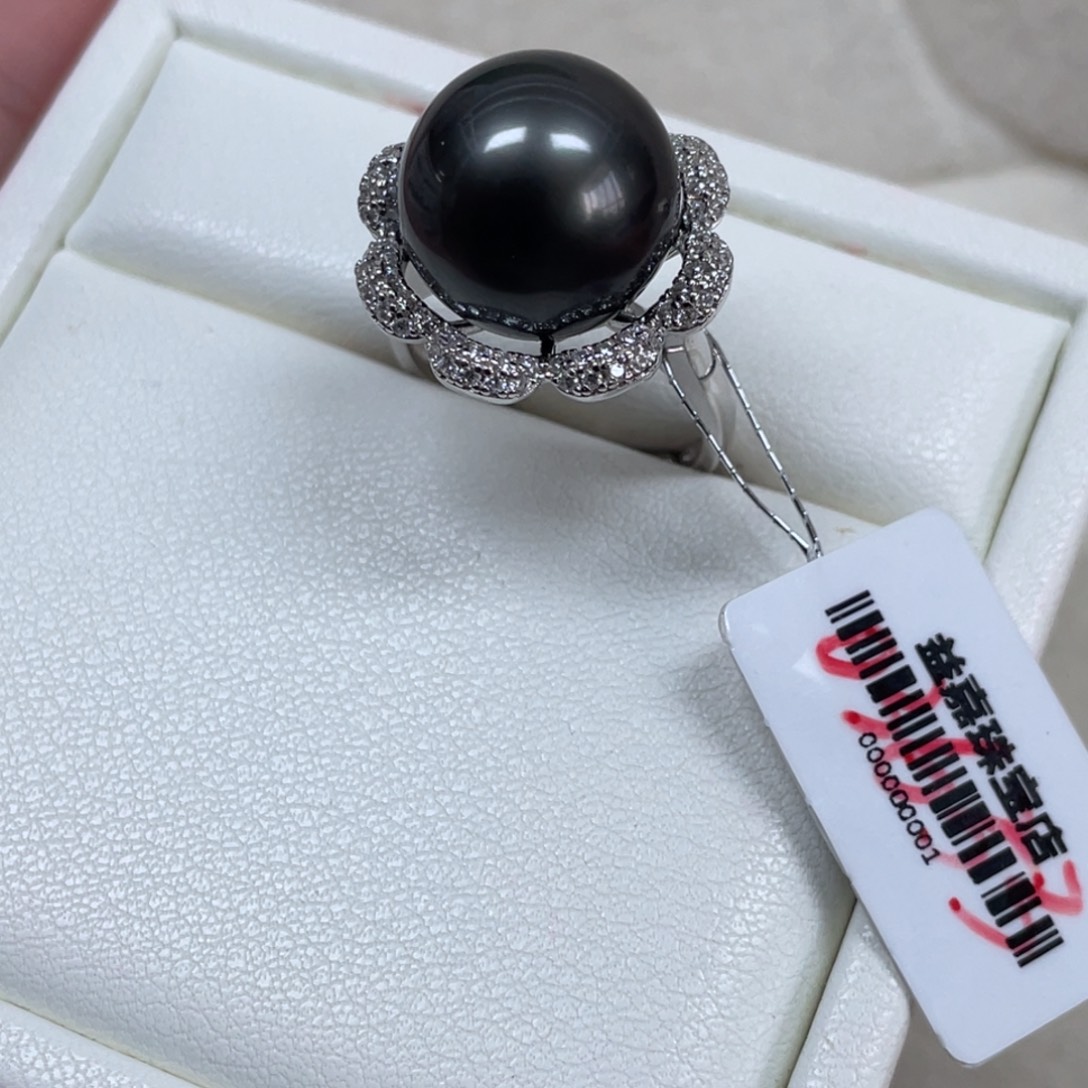 银S925镶嵌海水珍珠戒圈13.5mm