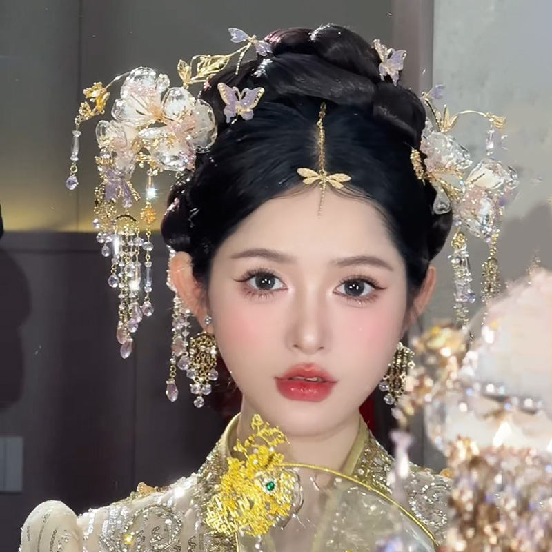 中式新娘头饰新中式浅色高级粉色甜美减龄秀禾龙凤褂发饰HZ1079