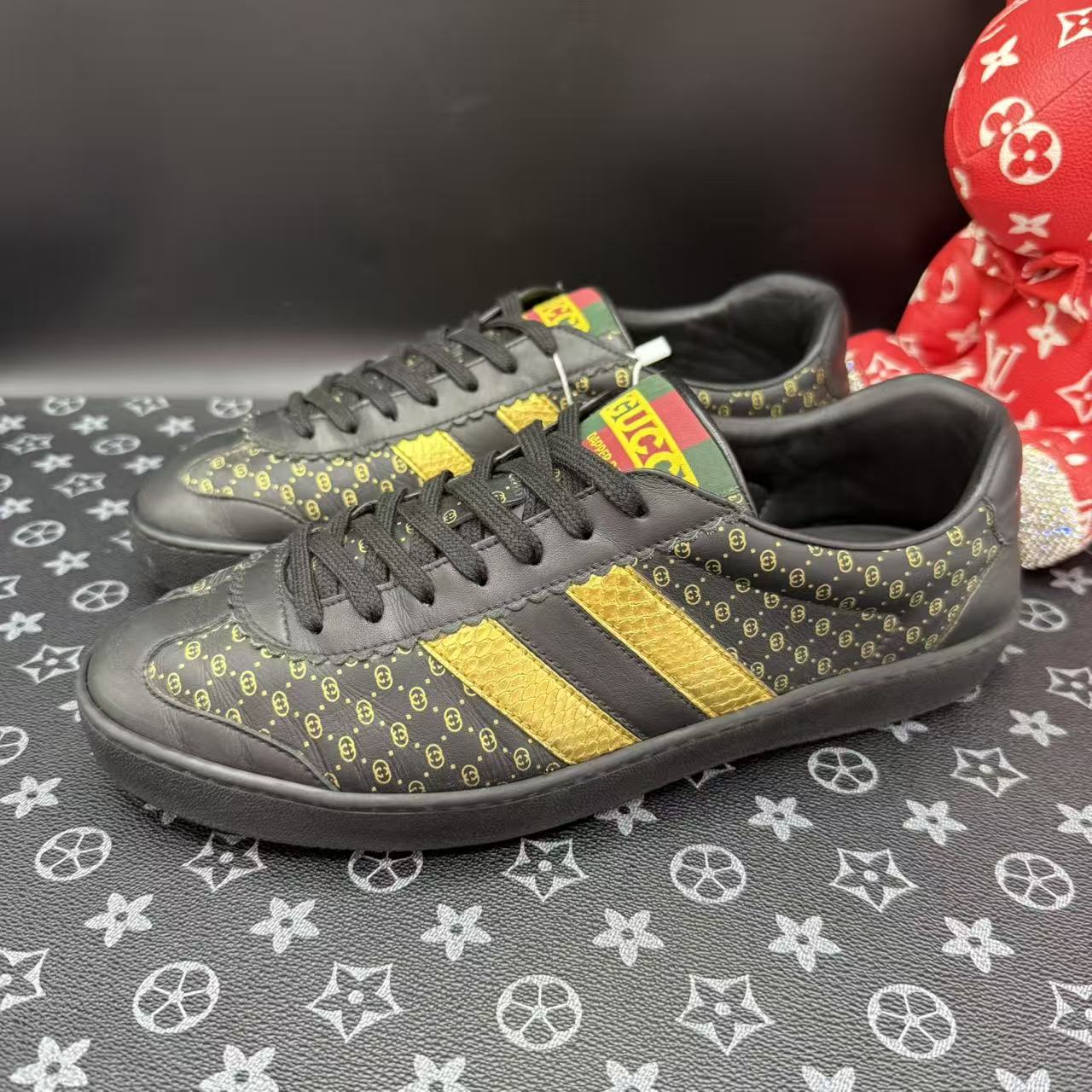 95新 GUCCI/古驰 男士黑金双G印花板鞋41.5欧码 ddm2869