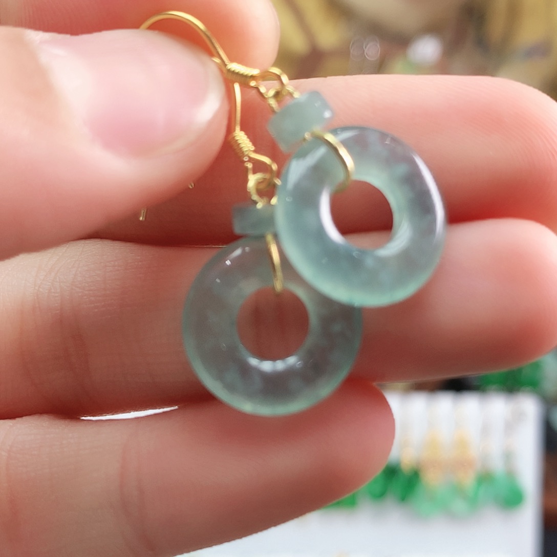 翡翠耳饰银S925镶嵌耳饰