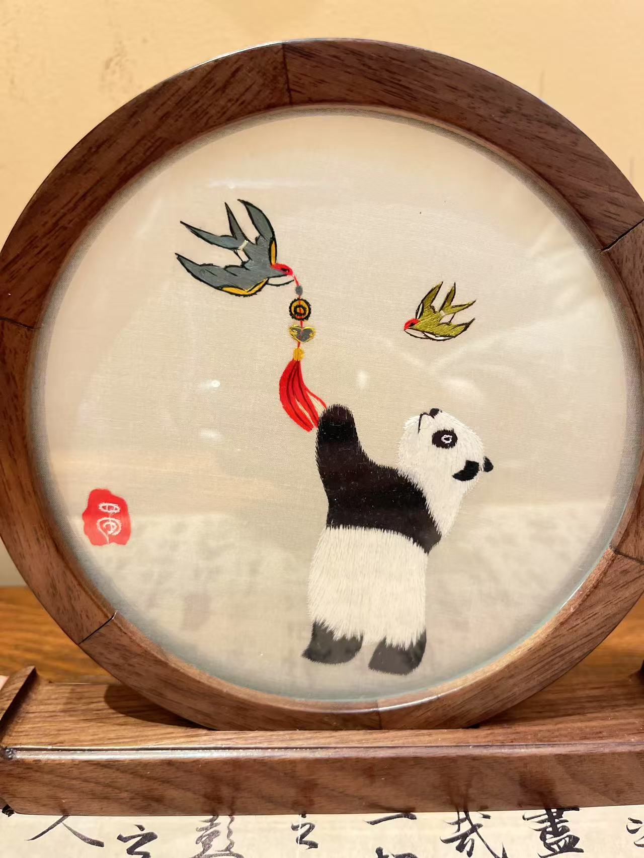 熊乐燕欢一帆风顺摆台苏绣双面刺绣屏风纯手绣高档工艺品精品摆台