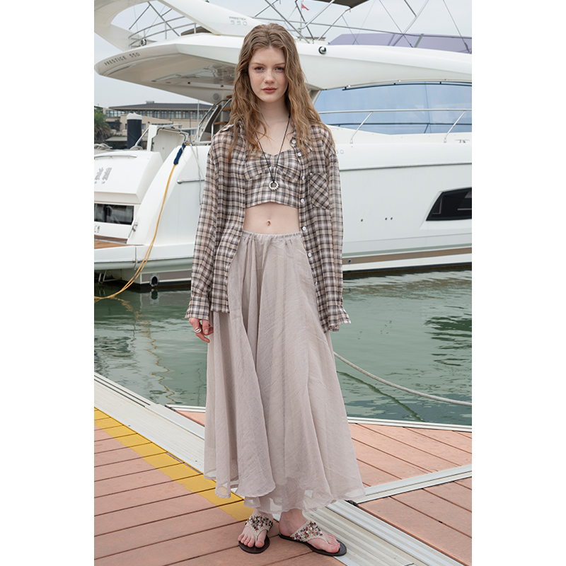 Miora Studio法式复古垂感半身裙女高腰显瘦绑带松紧腰素雅长裙子