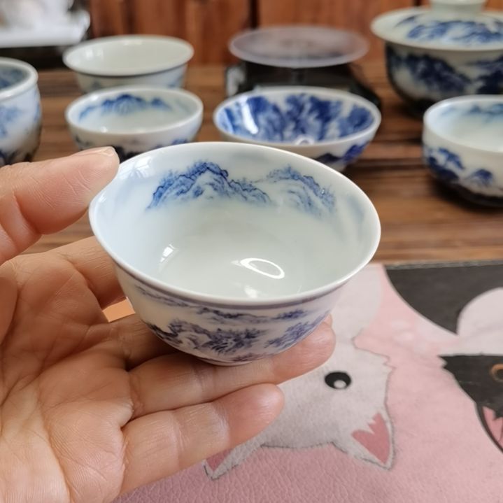 杯钢*儿柴窑内外山水撇口杯