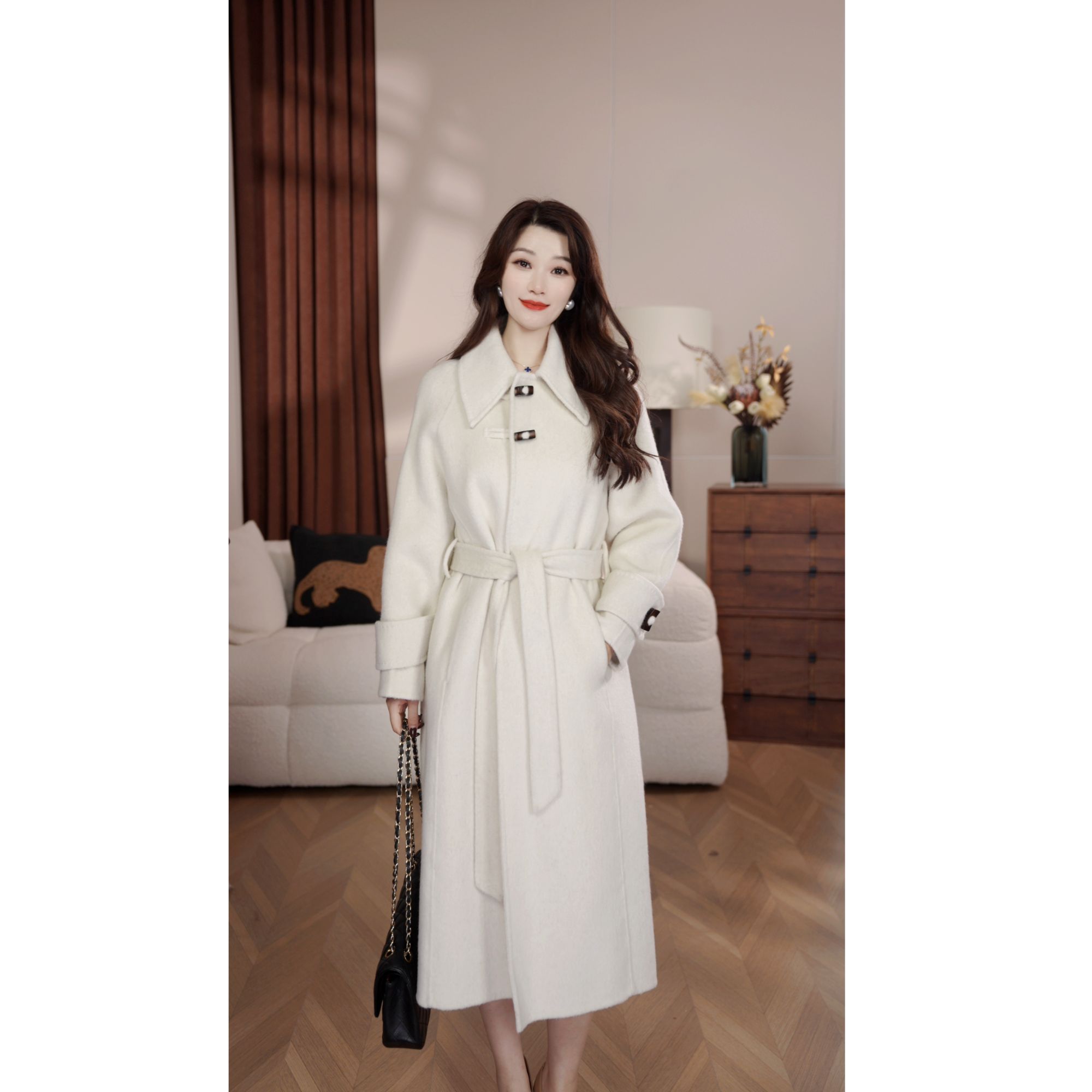 【慕斯】2025秋冬羊毛牛角扣减龄气质毛呢外套长款双面大衣