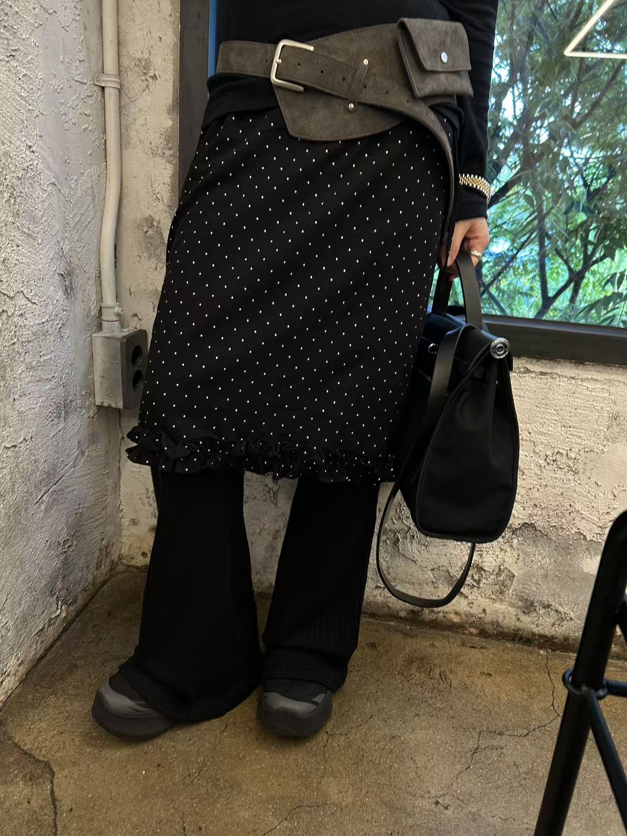 韩国东大门正品女装欧尼同款波点木耳边半身裙092705（NO退NO换）