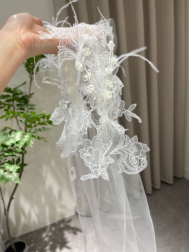 斗篷软纱可爱风蕾丝单层绣花头纱森系夏季网红韩式