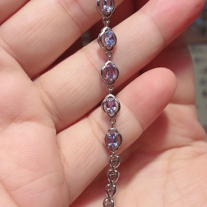 手链银S925镶嵌坦桑石国首质检