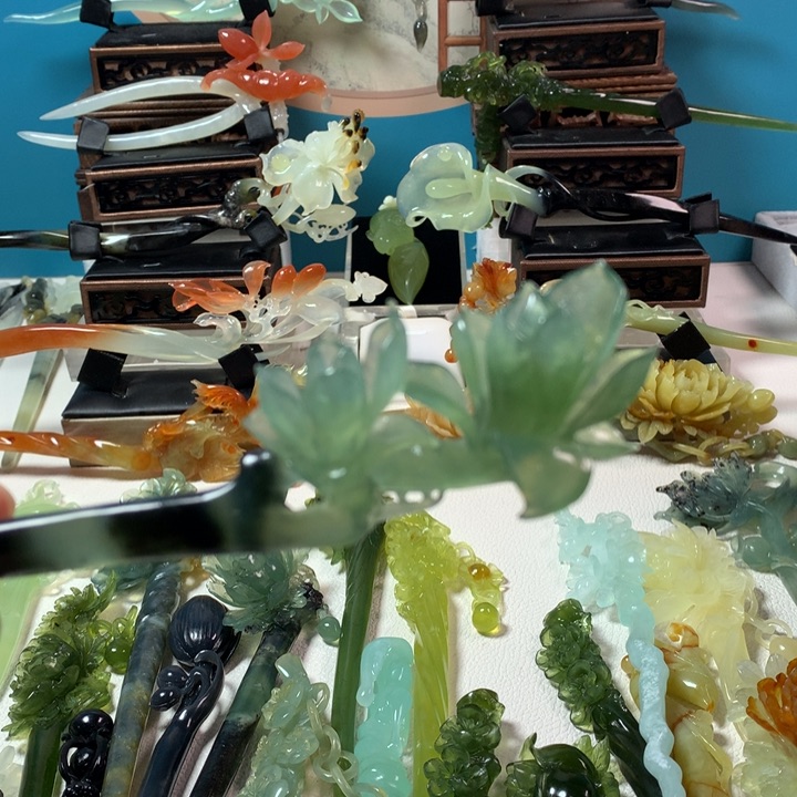 蛇纹石玉发簪未镶嵌华