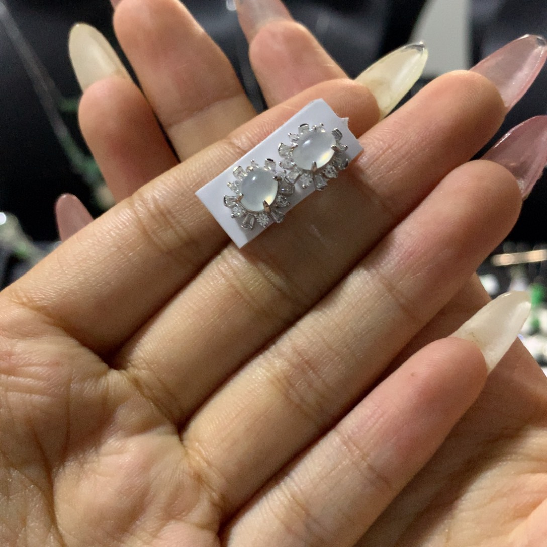 翡翠戒指银S925镶嵌耳钉