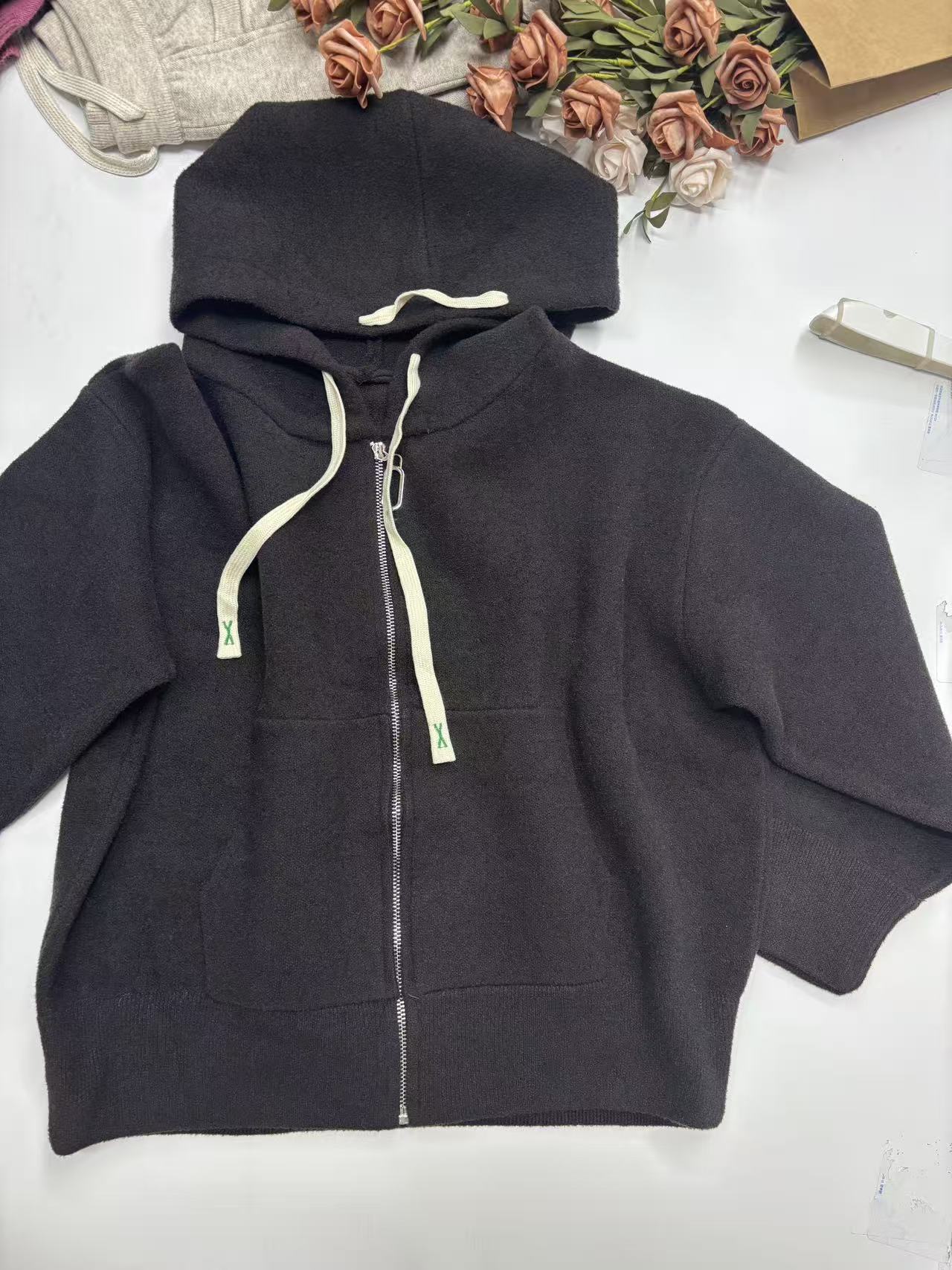 （玉姐家）秋冬新款时尚洋气拉链纯色连帽外套f2033 J1848