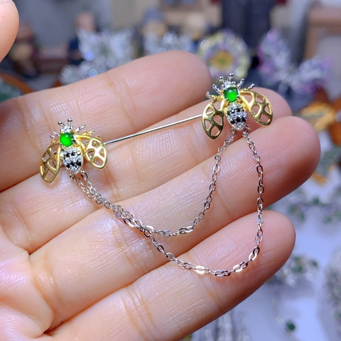 翡翠耳钉银S925镶嵌天然翡翠