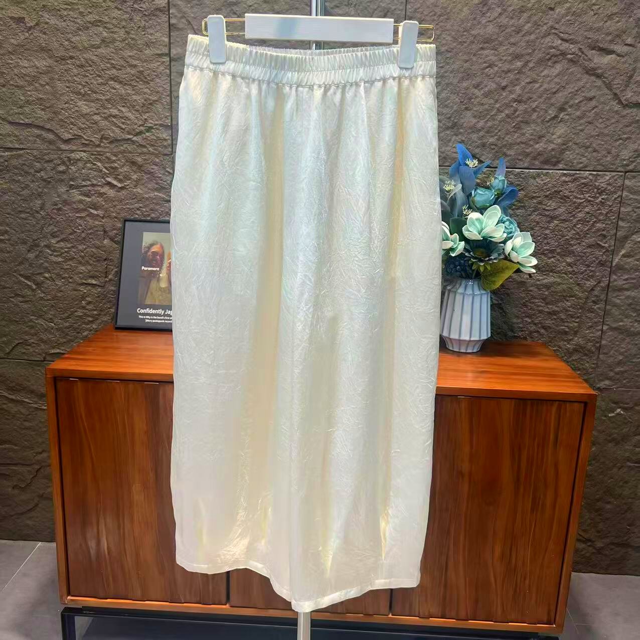 拂之韵原创设计女装2025夏款100醋酸八分休闲裤