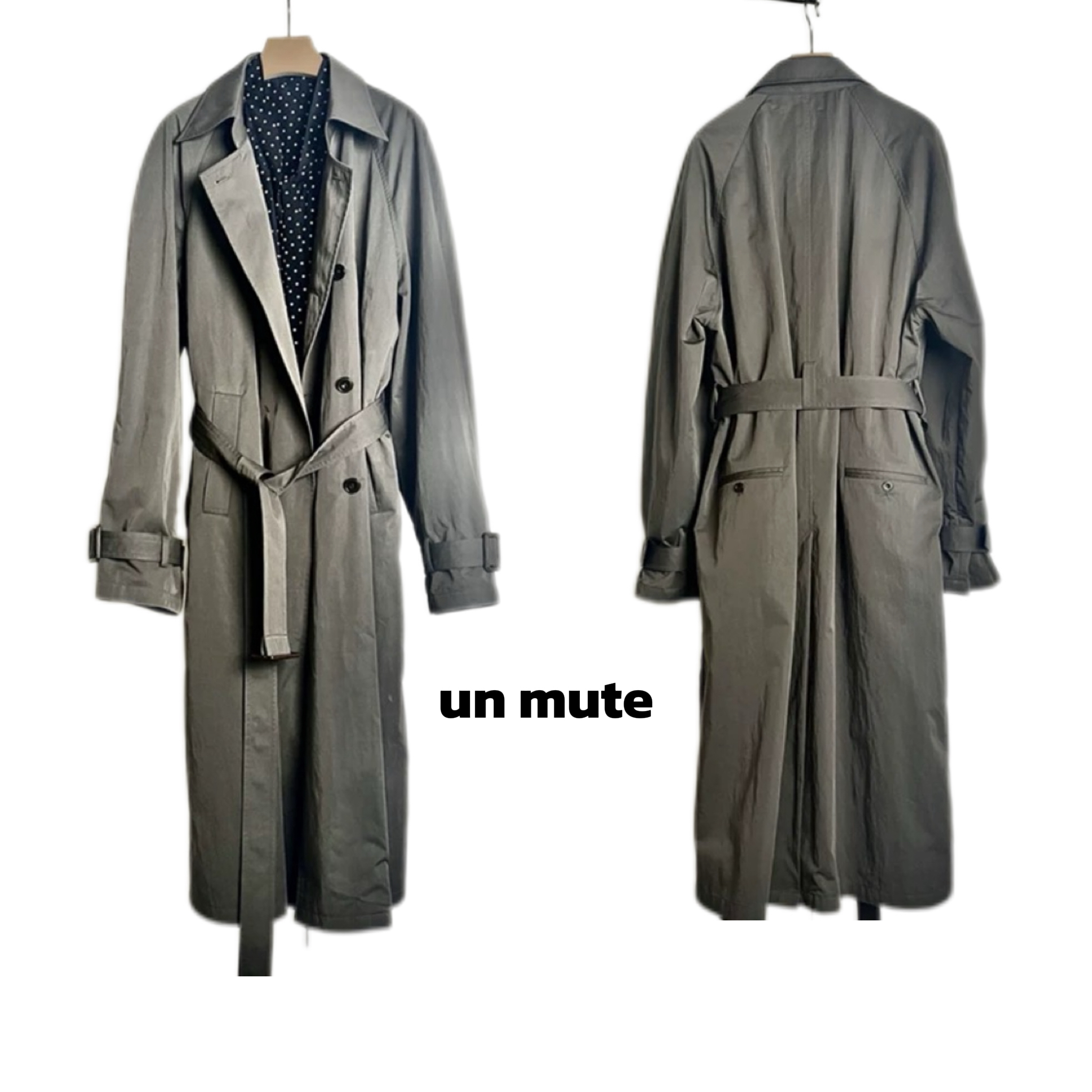 un mute  气质长款收腰风衣附腰带时尚百搭外套———黑鸭子