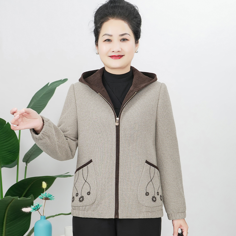 美学家新款春秋时尚妈妈装连帽休闲外套洋气中老年女装上衣A25613