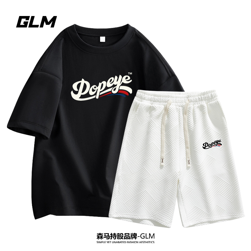 大力水手联名GLM【运动套装】夏季短袖T恤青少年休闲两件套运动情侣