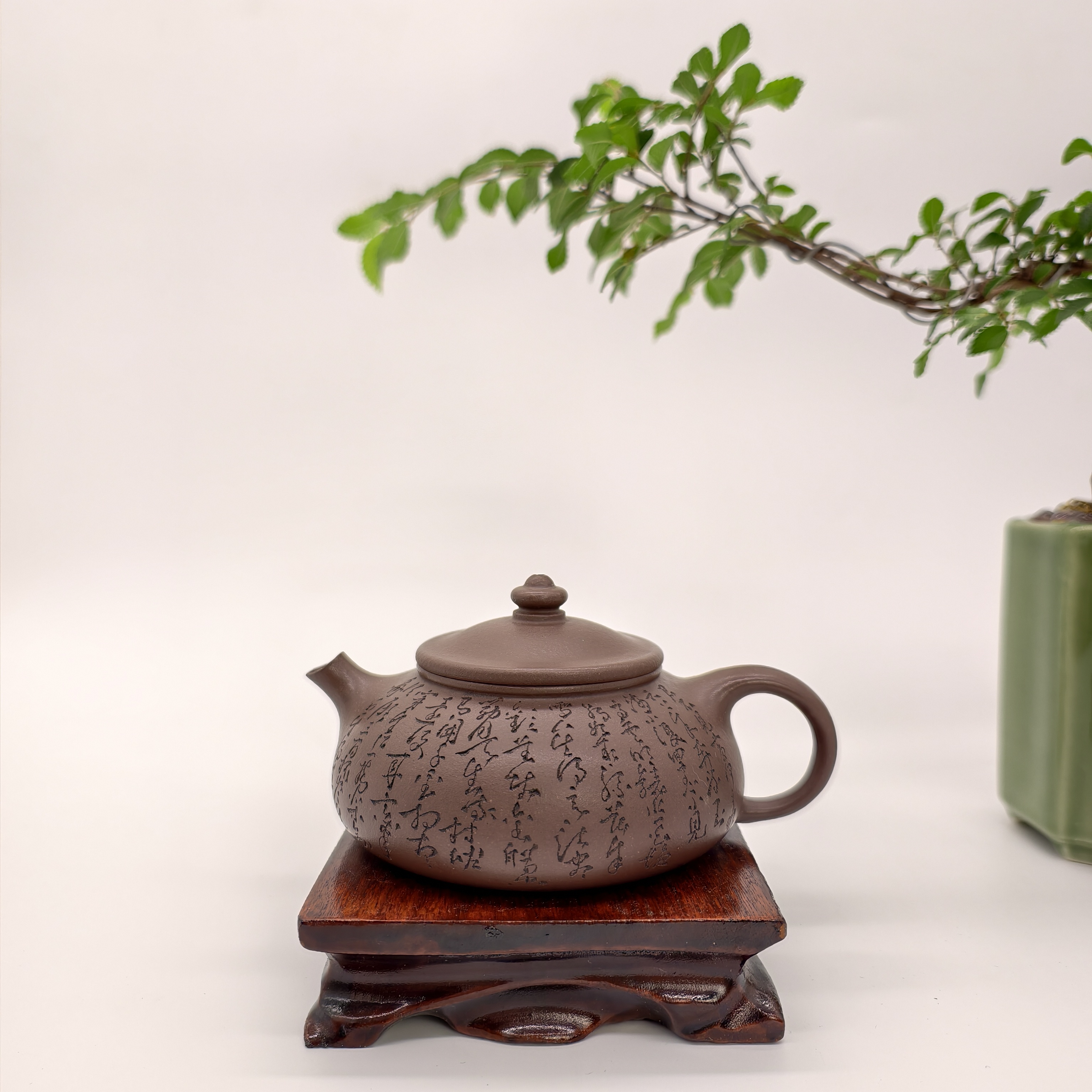 慕子-文化——紫泥刻绘寒江-紫砂壶