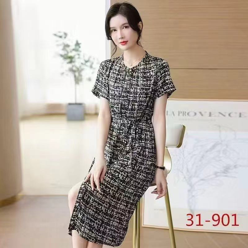 【心依阁铭品】803丝 滑妈妈款气质高雅连衣裙