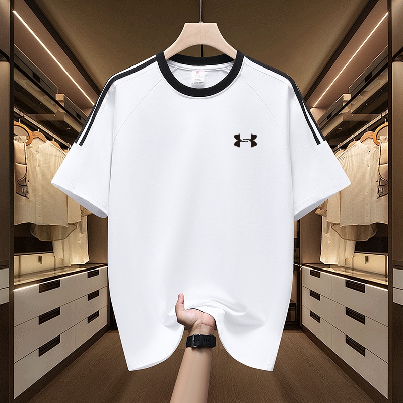 UA安玛夏季纯棉三条杠短袖男潮牌纯棉T恤大码高品质落肩擦肩短袖
