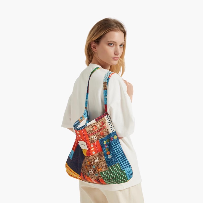 BIKKIE尼泊尔风格 撞色碎花民族风拼色拼布包大容量单肩斜跨包包