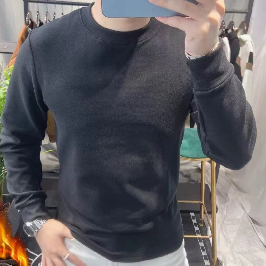 男士（圆领）冬季双面德绒长袖打底衫保暖加绒加厚修身纯色潮流内搭