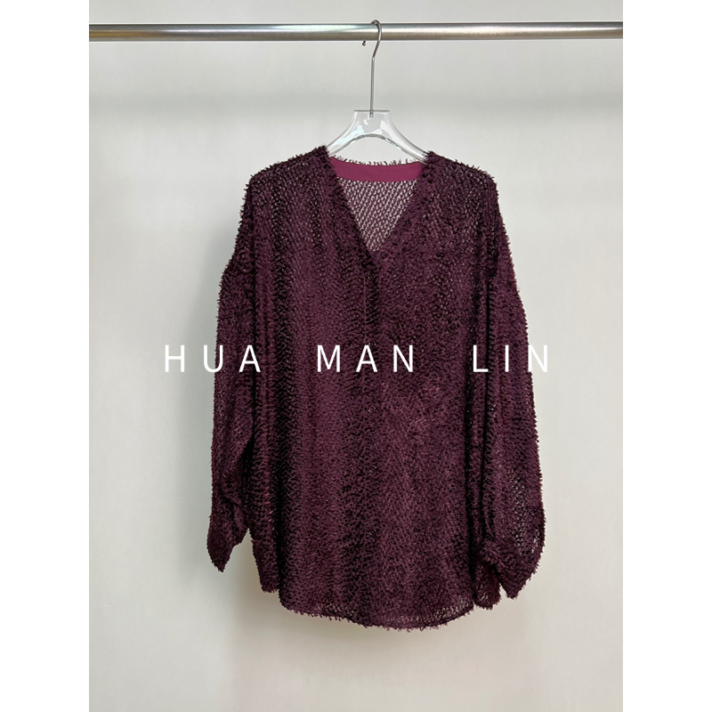 【花满林】'毛里毛气’V领正门襟贝壳扣桑蚕丝上衣259962